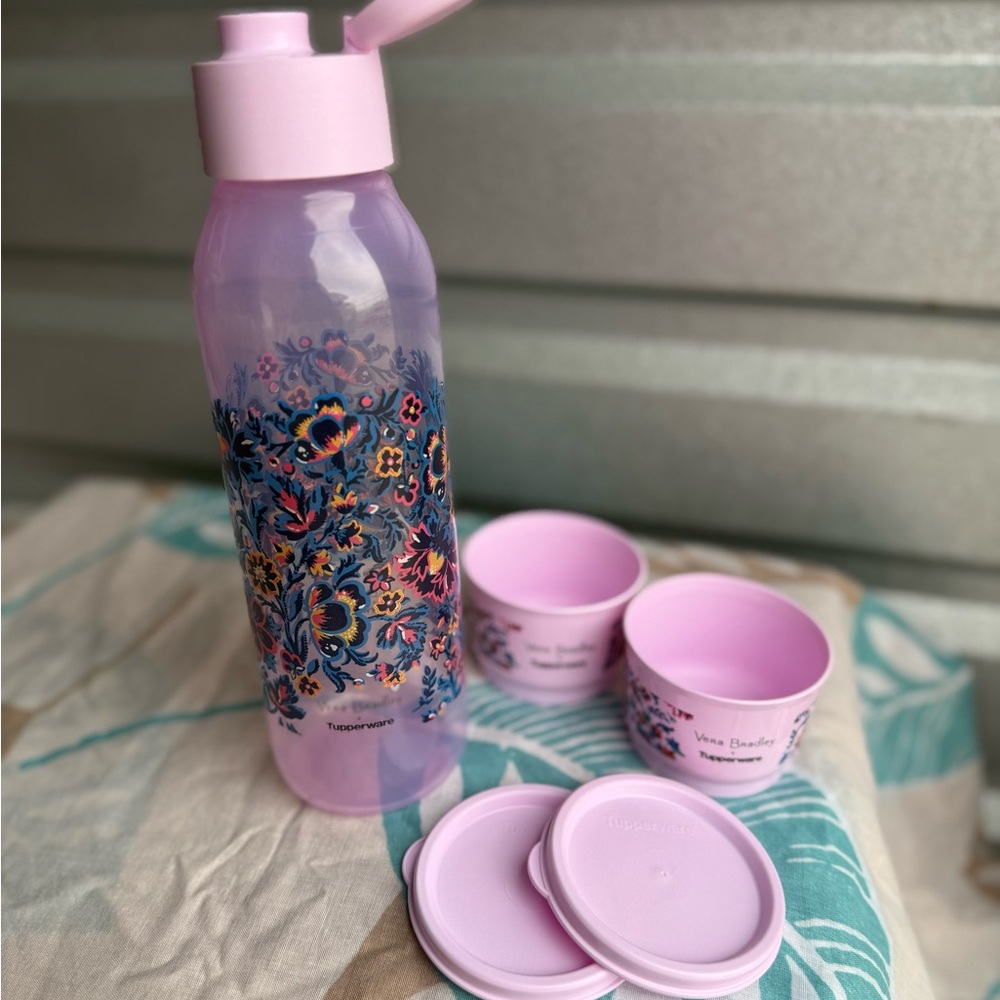 Vera Bradley/ Tupperware Lavender Floral Bottle and Cup Set